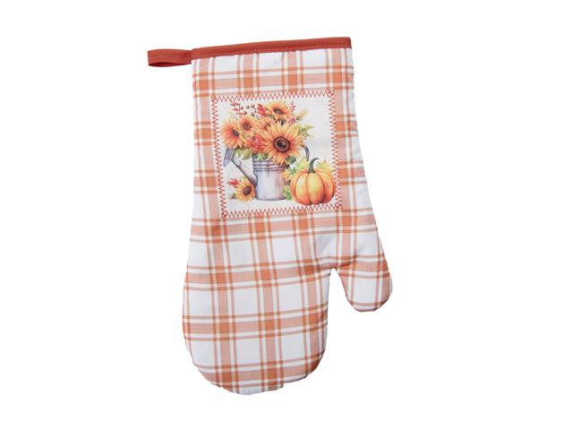 12" OVEN MITT (ORANGE PLAID - SUNFLOWER & PUMPKIN)
